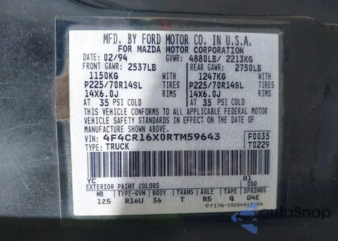 1994 Mazda B4000 Cab Plus from USA, damaged, VIN 4F4CR16X0RTM59643